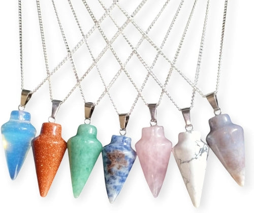 Natural Healing Crystal Pendant Necklace, Multiple Gemstone Options,