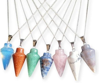 Natural Healing Crystal Pendant Necklace, Multiple Gemstone Options,